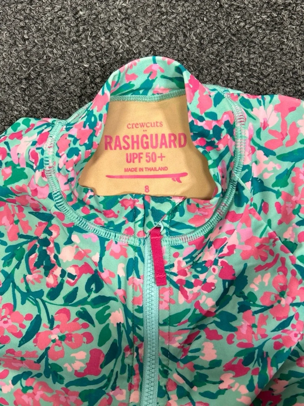 J. Crew Girls' Pink and Teal Floral Long-Sleeve One-Piece Swimsuit